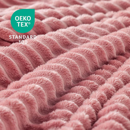 BEDELITE 3D Ribbed Jacquard Pink Fleece Throw Blanket for Couch, 50x60 Inch
