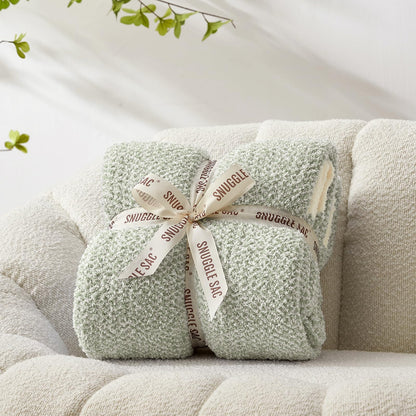 Snuggle Sac Buttery Ivory Throw Blanket for Couch, Reversible Super Soft Knitted Blankets, Warm Cozy Knit Fuzzy Plush Lightweight Throws Dupes for Sofa, Bed, Picnic, Ivory, 50 x 60 inches