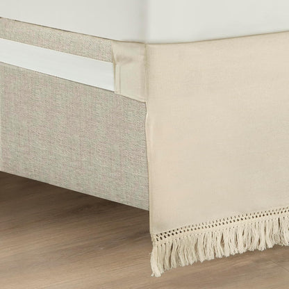Lush Decor Boho Fringe 15-Inch Tailored Drop Easy Fit Bed Skirt King Size Single 78" W x 80" L +15" Neutral - King Bed Skirt - Wrap Around Bed Skirt