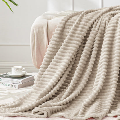 BEDELITE 3D Ribbed Jacquard Pink Fleece Throw Blanket for Couch, 50x60 Inch