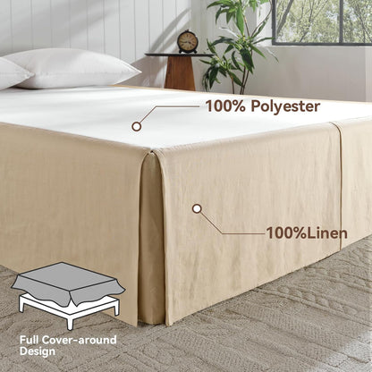 French Linen Bed Skirt 14" Tailored Drop Dust, Easy Fit Breathable Natural Flax Soft Cozy Farmhouse Bedding (14" Queen, 60"×80")