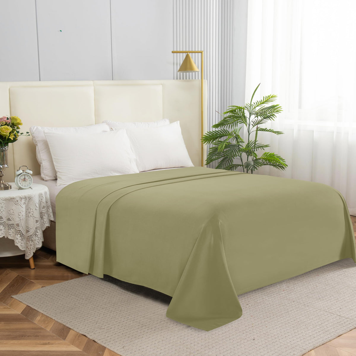 Elegant Comfort Premium Hotel Quality 1-Piece Flat Sheet, Luxury & Softest 1500 Thread Count Egyptian Quality Bedding Flat Sheet, Wrinkle, Stain and Fade Resistant, Queen, White