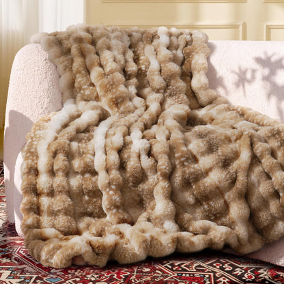 Ultra Soft Cozy Faux Fur Throw Blanket, Fuzzy Plush Thick Bubble Blanket, Luxury Fluffy Blanket for Couch, Sofa, Bedroom, and Living Room, 50x60 Inches, Cream White