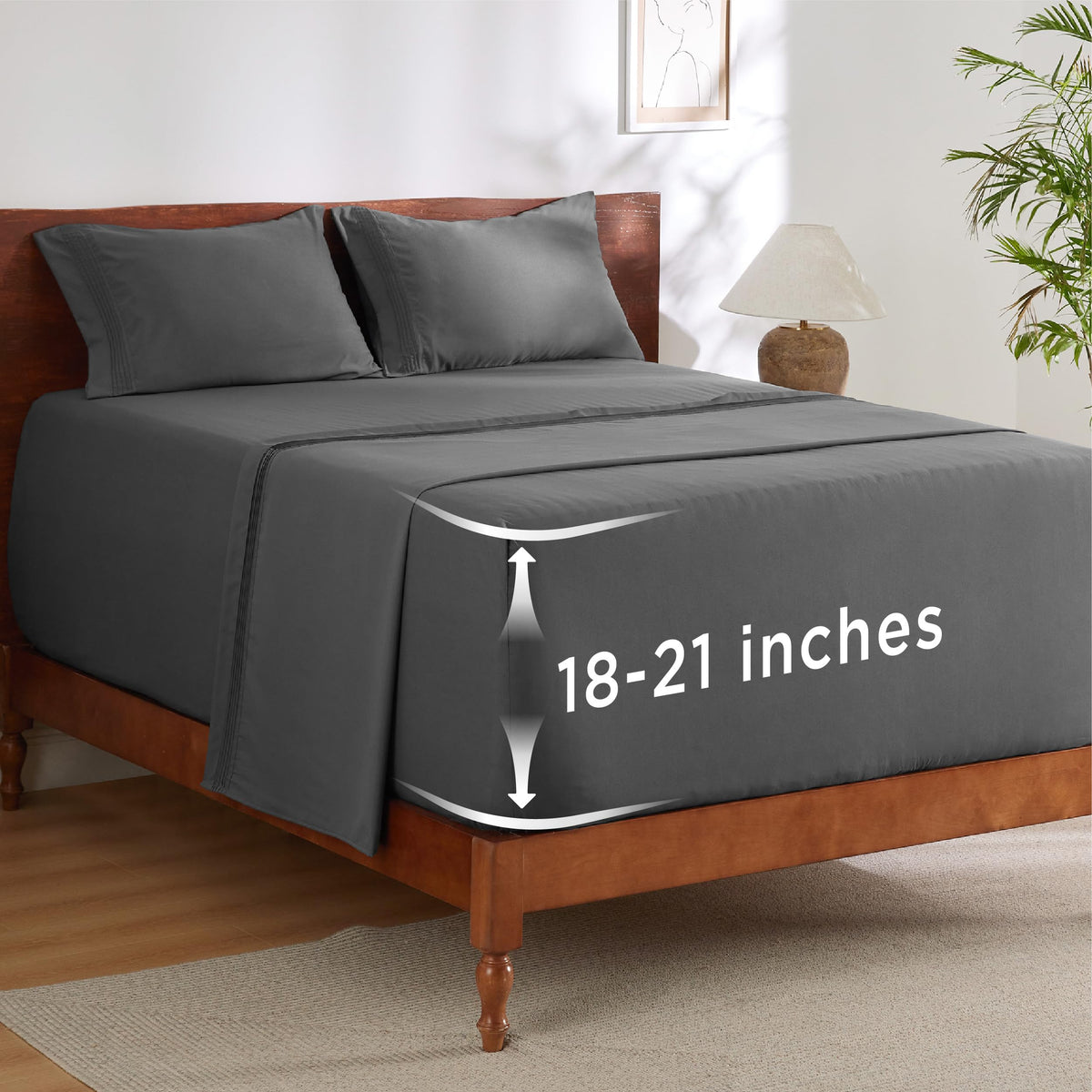 Bedsure Deep Pocket Queen Sheets Set - Fits Mattresses Up to 21 Inches Thick - 4 Piece GentleSoft Bed Sheets, Moisture Wicking, Soft & Cooling Bedsheet & Pillowcases, Easy & Secure Fit, Light Grey