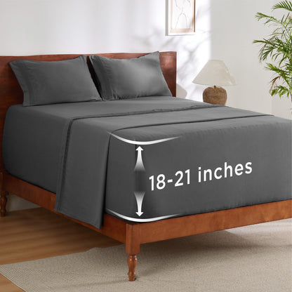 Bedsure Deep Pocket Queen Sheets Set - Fits Mattresses Up to 21 Inches Thick - 4 Piece GentleSoft Bed Sheets, Moisture Wicking, Soft & Cooling Bedsheet & Pillowcases, Easy & Secure Fit, Light Grey