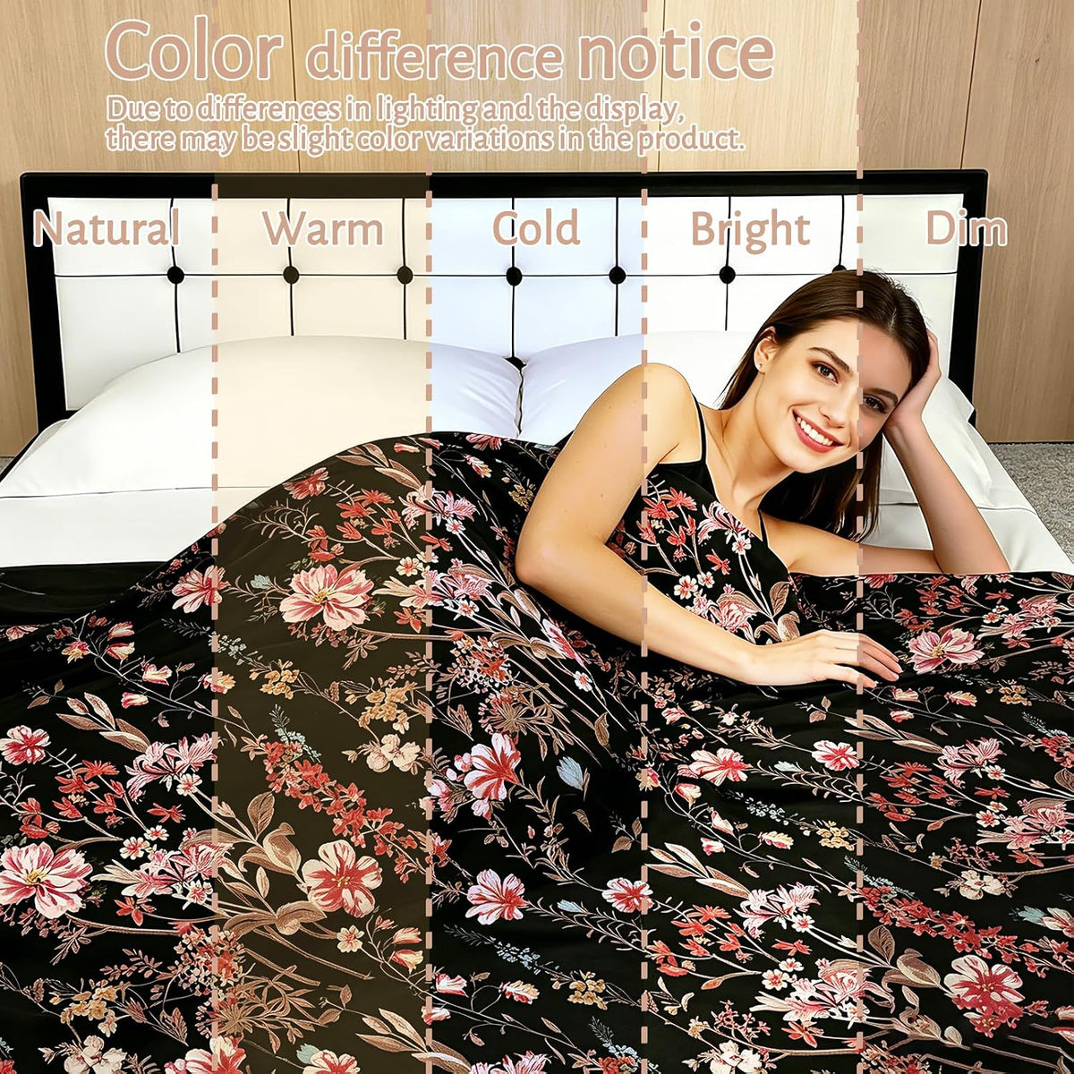 MAG Floral Flat Sheet Queen Size 90" x 100", Black & Pink Flower Printed Top Sheet Only, Soft Microfiber Lightweight for Women, Men, Teens on Bedroom Guest Room.