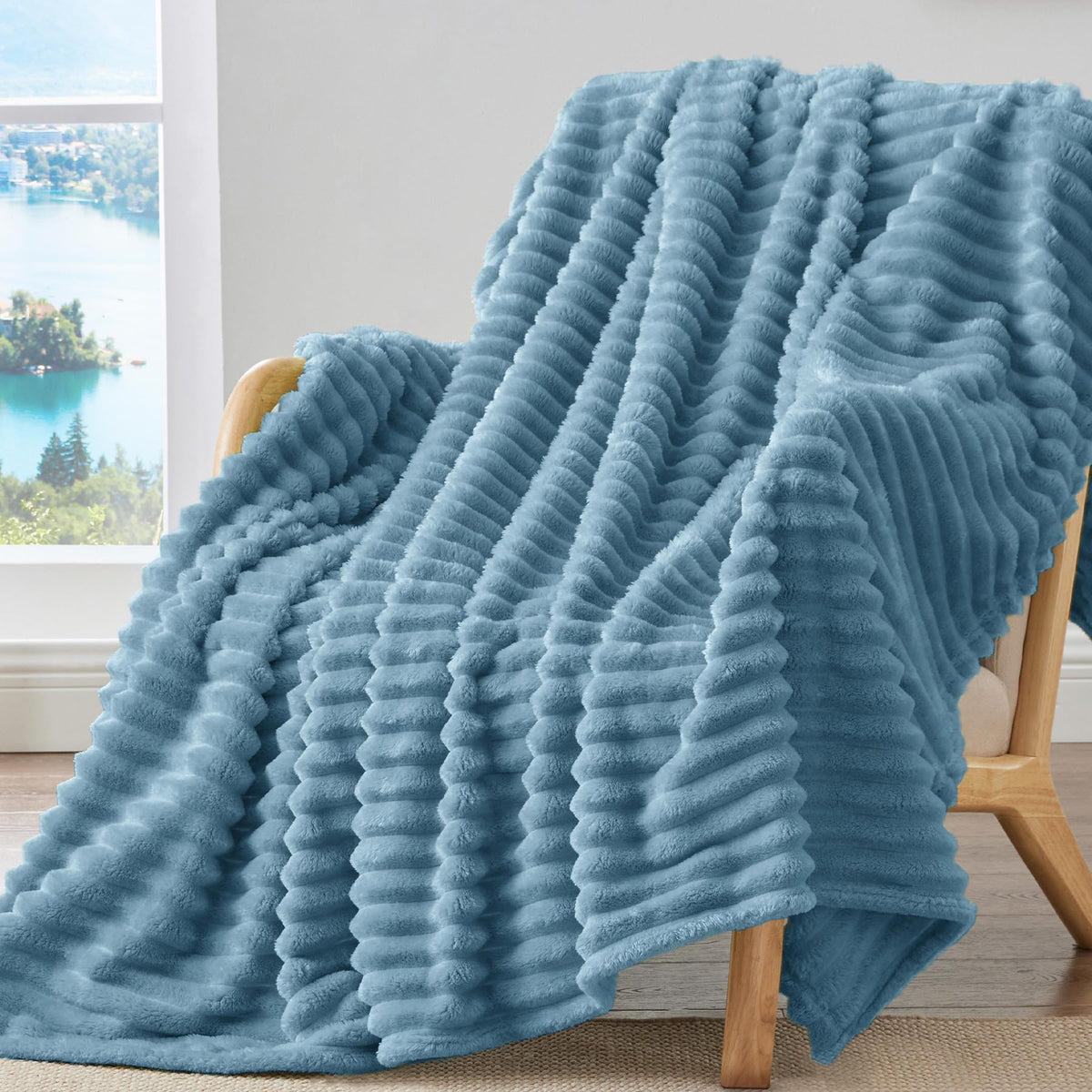 BEDELITE Ribbed Fleece Throw Blanket for Couch, Cream, 50"x60"