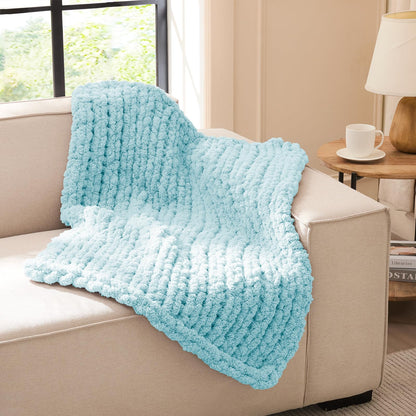 L'AGRATY Chunky Knit Throw Blanket for Couch, 50'' x 60'' Knit Throw, Ivory