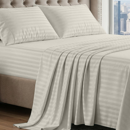 LANE LINEN 100% Egyptian Cotton Sheets King Size Silky Sateen Weave - White
