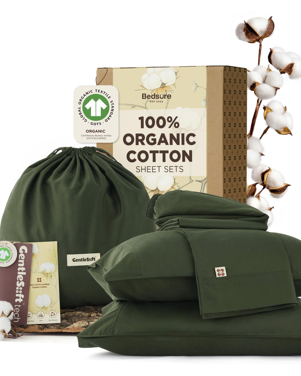 Bedsure PureWoven 100% GOTS Certified Organic Cotton Sheets, Queen Size