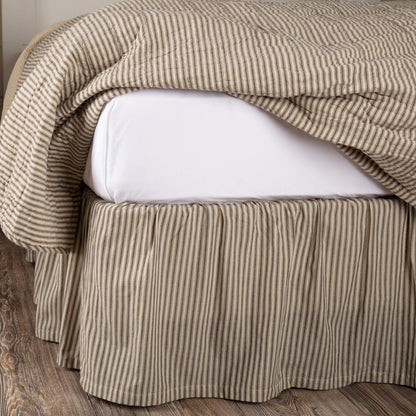 VHC Brands Sawyer Mill Ticking Striped Cotton Farmhouse Split Corners Gathered King Bed Skirt, 78x80x16, Charcoal Dark Creme White