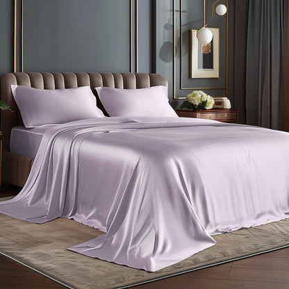 BEDELITE Satin Sheets Queen Size Bed Set, Black, 4 Pieces