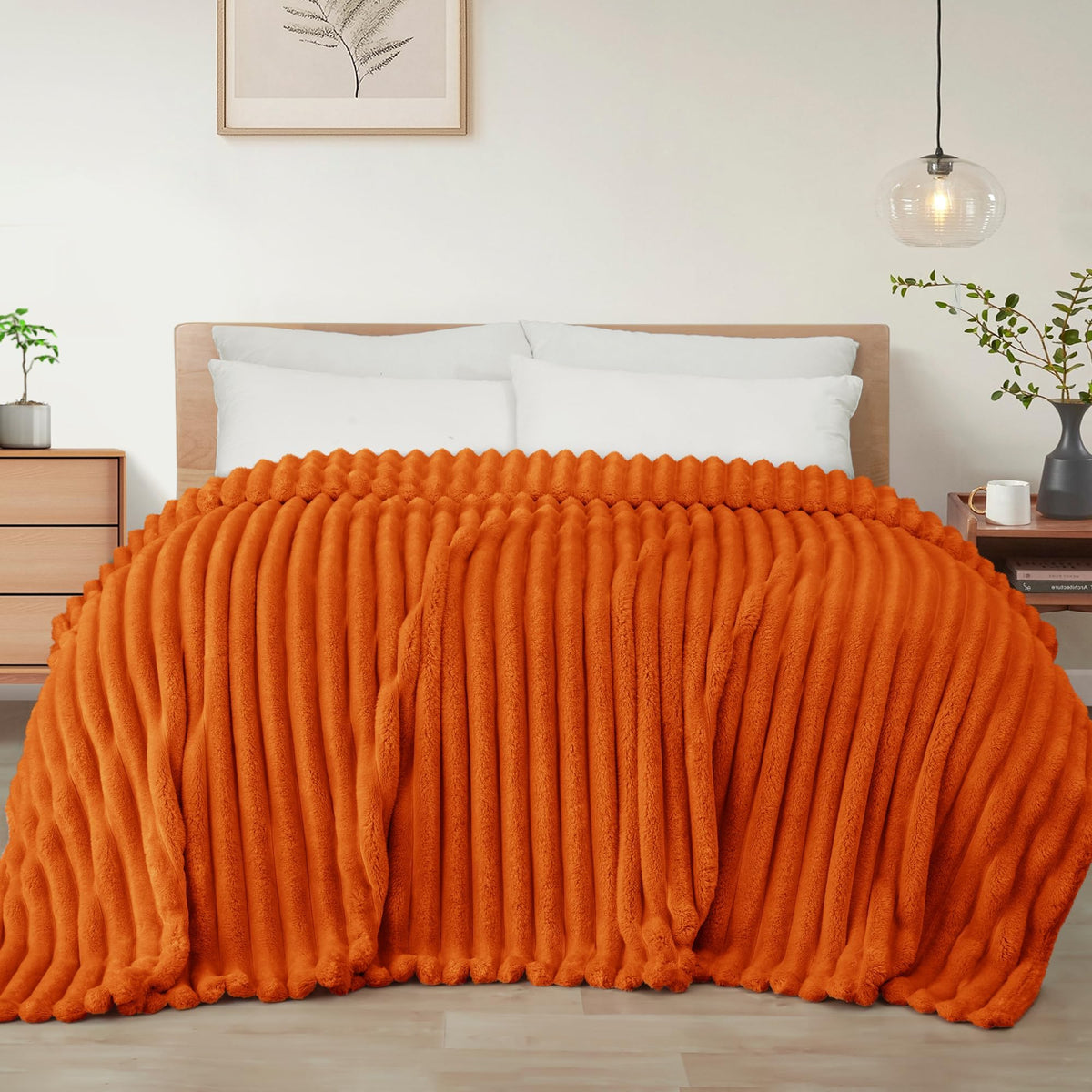 Exclusivo Mezcla Striped Fleece Throw Blanket for Couch, Sofa, Navy Blue