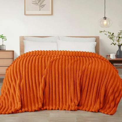Exclusivo Mezcla Striped Fleece Throw Blanket for Couch, Sofa, Navy Blue