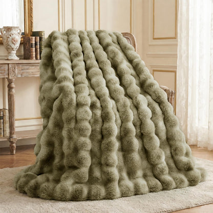 L'AGRATY Faux Rabbit Fur Throw Blanket for Couch, 50'' x 60'', Cocoa Brown