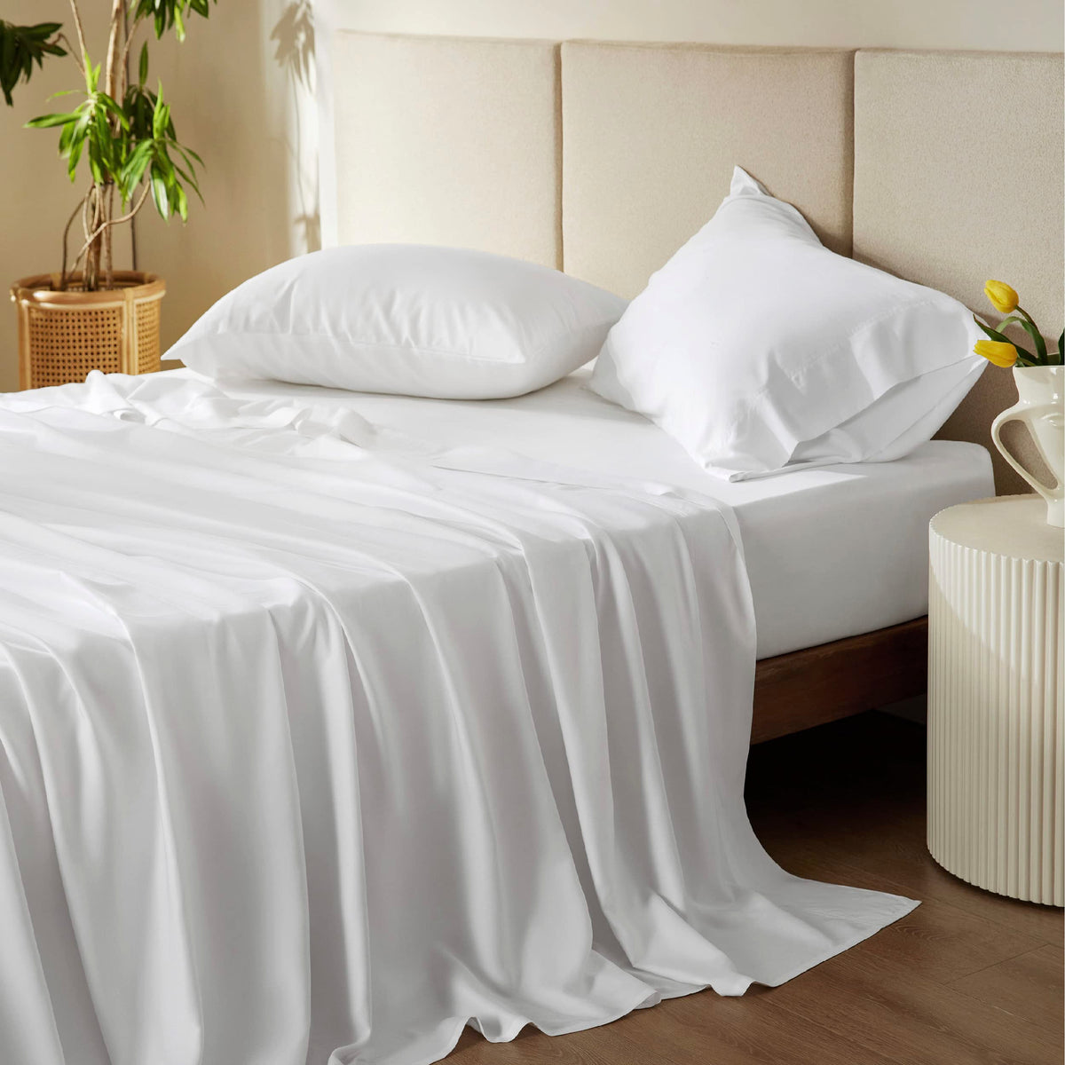 Bedsure PureWoven 100% Rayon Derived from Bamboo, Queen Sheets, 4 Pieces