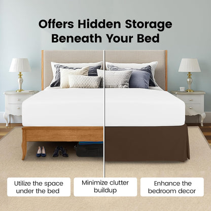 Queen Size Pleated Bed Skirt, Hides Under-Bed Storage 16 Inch Drop, Brown
