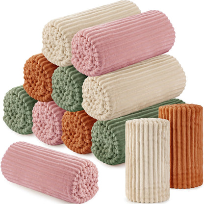 Buryeah 12 Pcs Flannel Blankets Bulk,Fall Outdoor Wedding, Multicolor
