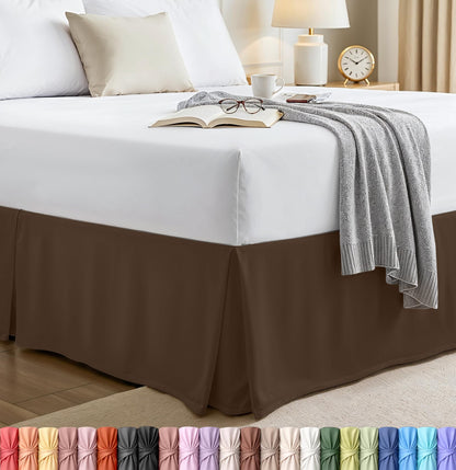 Queen Size Pleated Bed Skirt, Hides Under-Bed Storage 16 Inch Drop, Brown