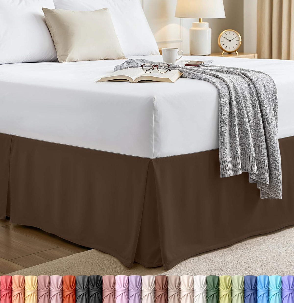 King Size Pleated Bed Skirt, Hides Under-Bed Storage 16 Inch Drop, White