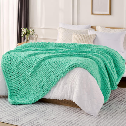 L'AGRATY Chunky Knit Throw Blanket for Couch, 50'' x 60'' Knit Throw, Ivory