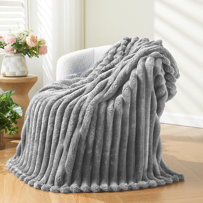 NEWCOSPLAY Fleece Ribbed Cozy Throw Blanket for Couch, Pink, 50"x60"
