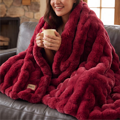 Bedsure Fluffy Bubble Faux Fur Throw XL Blanket, 50"x70", Tie-dye Taupe