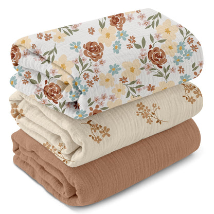 Muslin Swaddle Blankets for Newborn, 3 Pack Breathable Soft Receiving Blanket, Large 38 x 40 inches Swaddle Wrap Burping Clothes, Essentials Infant Shower Items, Toddler Gift (Bright Colors)