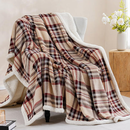 PU MEI Sherpa Fleece Throw Blanket 60" x 80" Reversible Plush Fluffy Large Big Blanket Lattice Flannel Blankets for Sofa Couch Bed (Grey-Soft Blue, 60"*80")