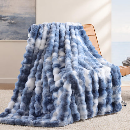 Smoofy Faux Rabbit Fur Throw for Couch - Rainbow Bubble Blanket 50"x60"