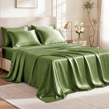 Love's cabin Satin Queen Sheets Set, 4 Pieces, Pink, 15" Deep Pocket