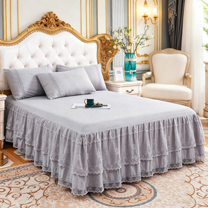 Knitted Lace Bed Skirt for Full Bed - 17" Drop, Wrap Around Bedskirt with Platform, Dust Ruffle Dorm Room Bedskirts
