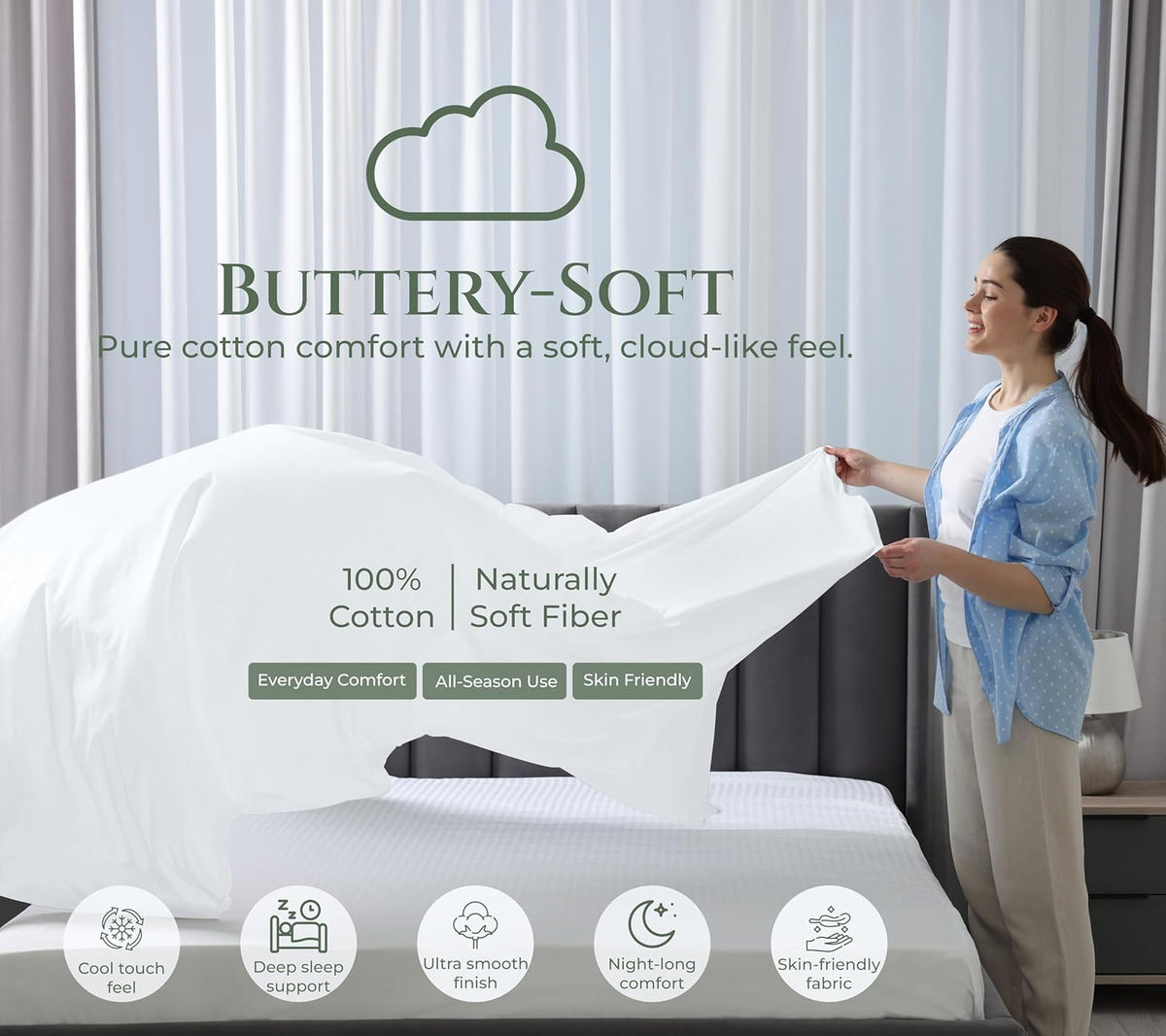 Royale Linens 100% Organic Cotton Full Size Flat Sheet Only - Percale Top Sheets - Full Flat Sheet Sold Separately - Lightweight & Super Soft 100% Cotton White Bed Sheets Only (81" x 96", White)