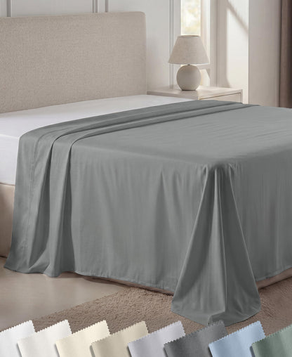 California Design Den 600 Thread Count Queen Flat Sheet, Bright White