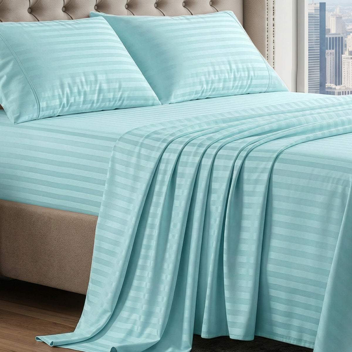 LANE LINEN 100% Egyptian Cotton Sheets King Size Silky Sateen Weave - White