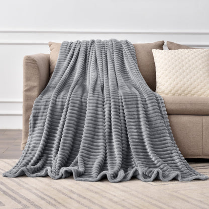 BEDELITE 3D Ribbed Jacquard Pink Fleece Throw Blanket for Couch, 50x60 Inch