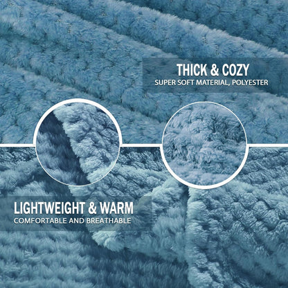 Exclusivo Mezcla Large Waffle Fleece Throw Blanket for Couch, Slate Blue