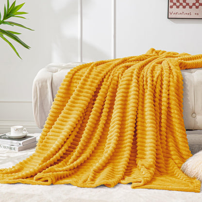 BEDELITE 3D Ribbed Jacquard Pink Fleece Throw Blanket for Couch, 50x60 Inch