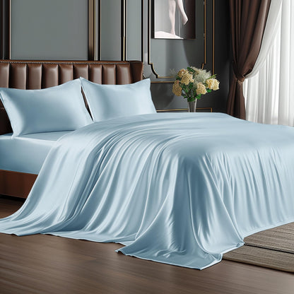 BEDELITE Satin Sheets Queen Size Bed Set, Black, 4 Pieces
