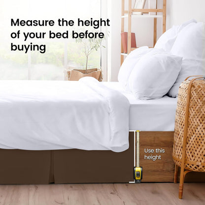 Queen Size Pleated Bed Skirt, Hides Under-Bed Storage 16 Inch Drop, Brown