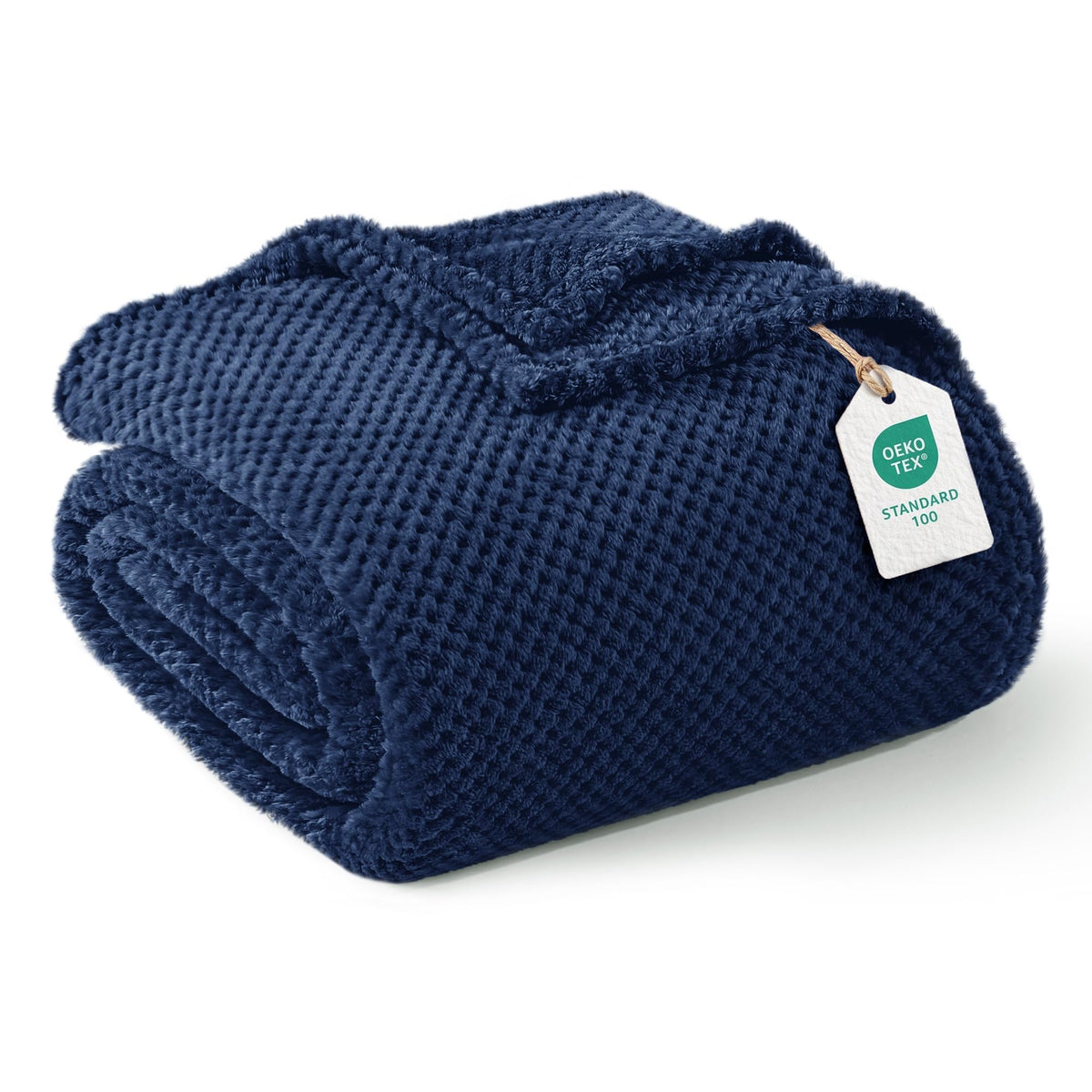 Exclusivo Mezcla Large Waffle Fleece Throw Blanket for Couch, Slate Blue