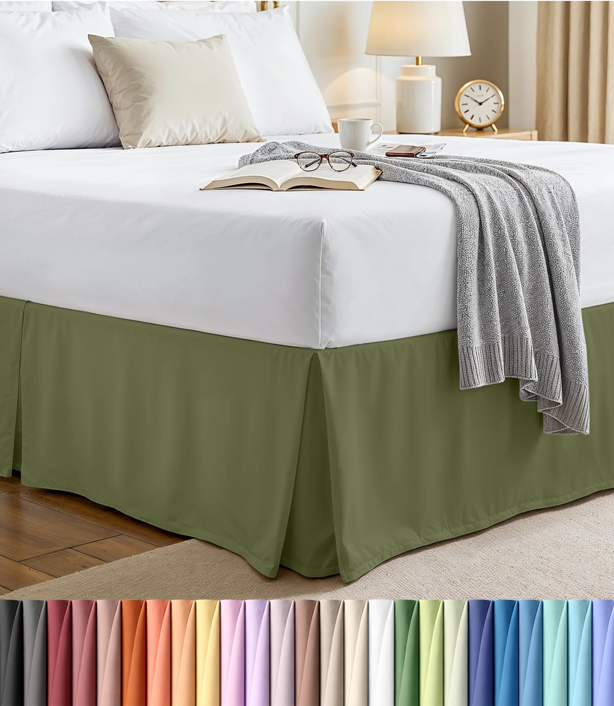 King Size Pleated Bed Skirt, Hides Under-Bed Storage 16 Inch Drop, White
