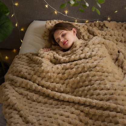 NEWCOSPLAY Fleece Ribbed Cozy Throw Blanket for Couch, Pink, 50"x60"
