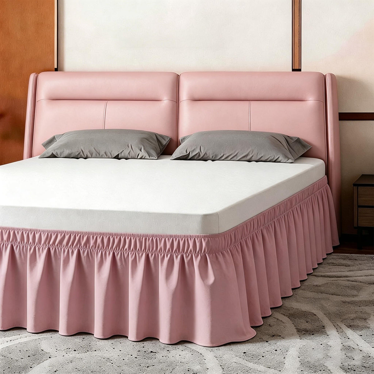 ANARACHON Full Bed Skirt, Wrap-Around Elastic Ruffled Eyelet Bed Skirt Full Size Dust Ruffle with Gathered Styling and Embroidered Details, 18" Drop Length (White)