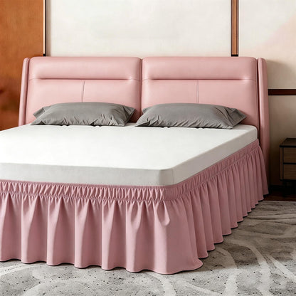 ANARACHON Full Bed Skirt, Wrap-Around Elastic Ruffled Eyelet Bed Skirt Full Size Dust Ruffle with Gathered Styling and Embroidered Details, 18" Drop Length (White)