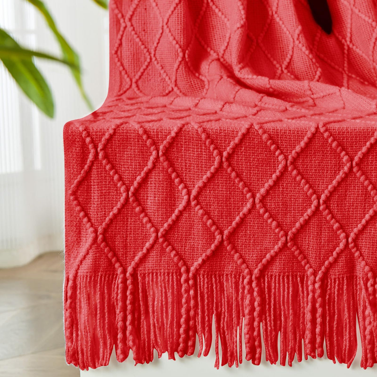 inhand Off White Knitted Throw Blanket for Couch and Bed, 50"x60"