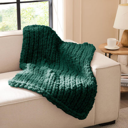 L'AGRATY Chunky Knit Throw Blanket for Couch, 50'' x 60'' Knit Throw, Ivory