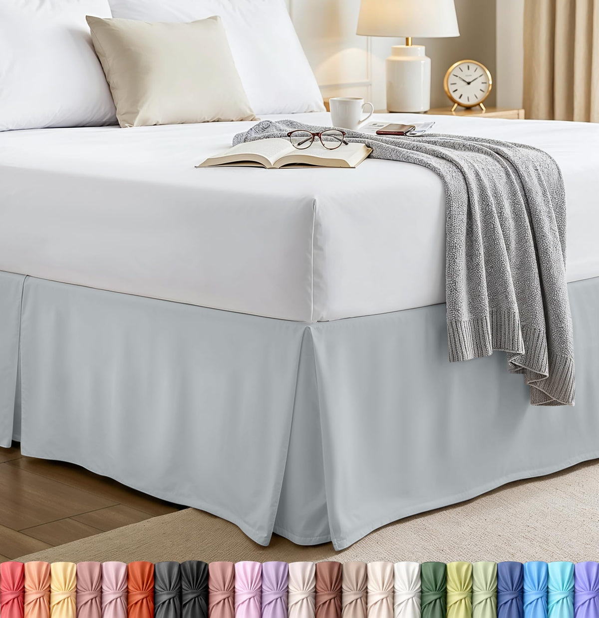 Queen Size Pleated Bed Skirt, Hides Under-Bed Storage 16 Inch Drop, Grey