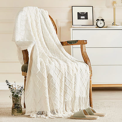 inhand Off White Knitted Throw Blanket for Couch and Bed, 50"x60"