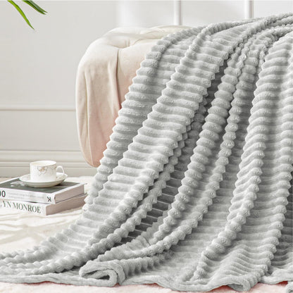 BEDELITE 3D Ribbed Jacquard Pink Fleece Throw Blanket for Couch, 50x60 Inch